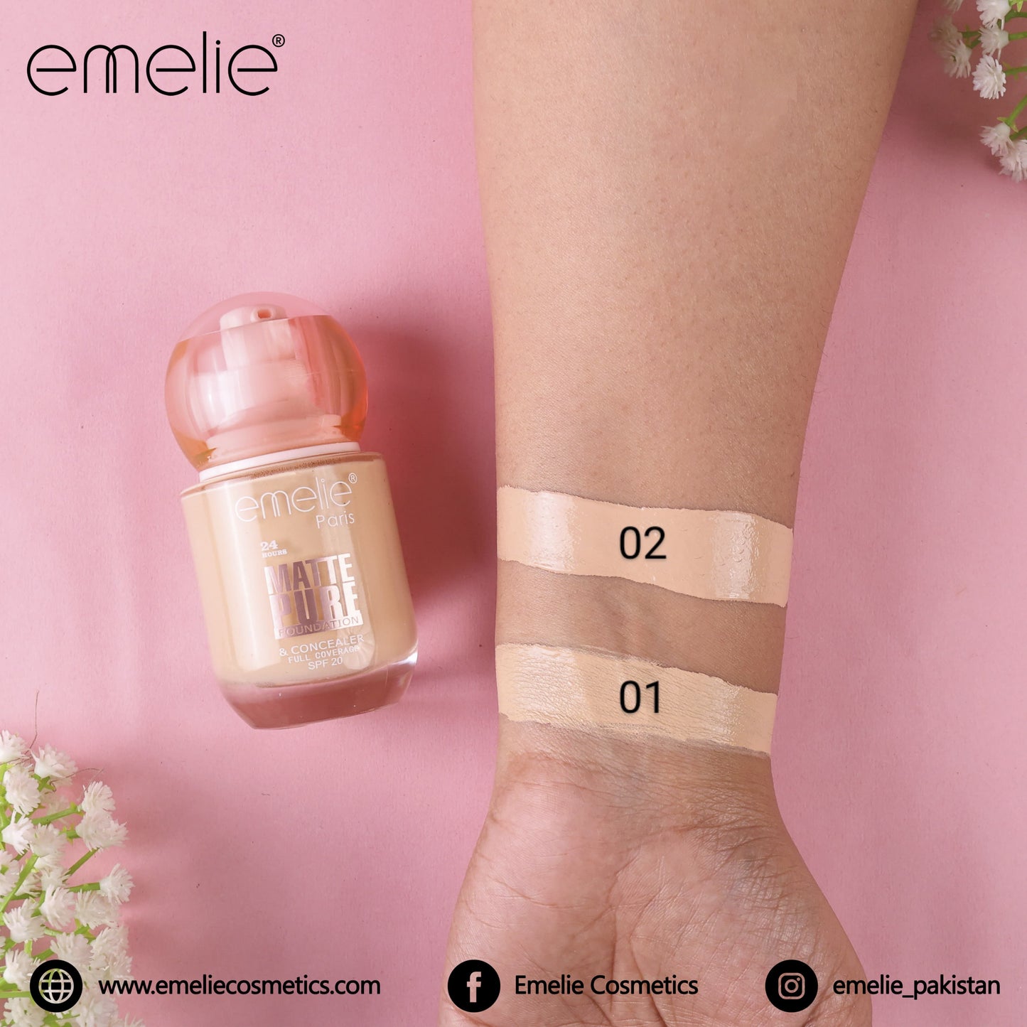 Emelie® 24HR Matte Pure Foundation & Concealer – Full Coverage, SPF 20 (30ml)