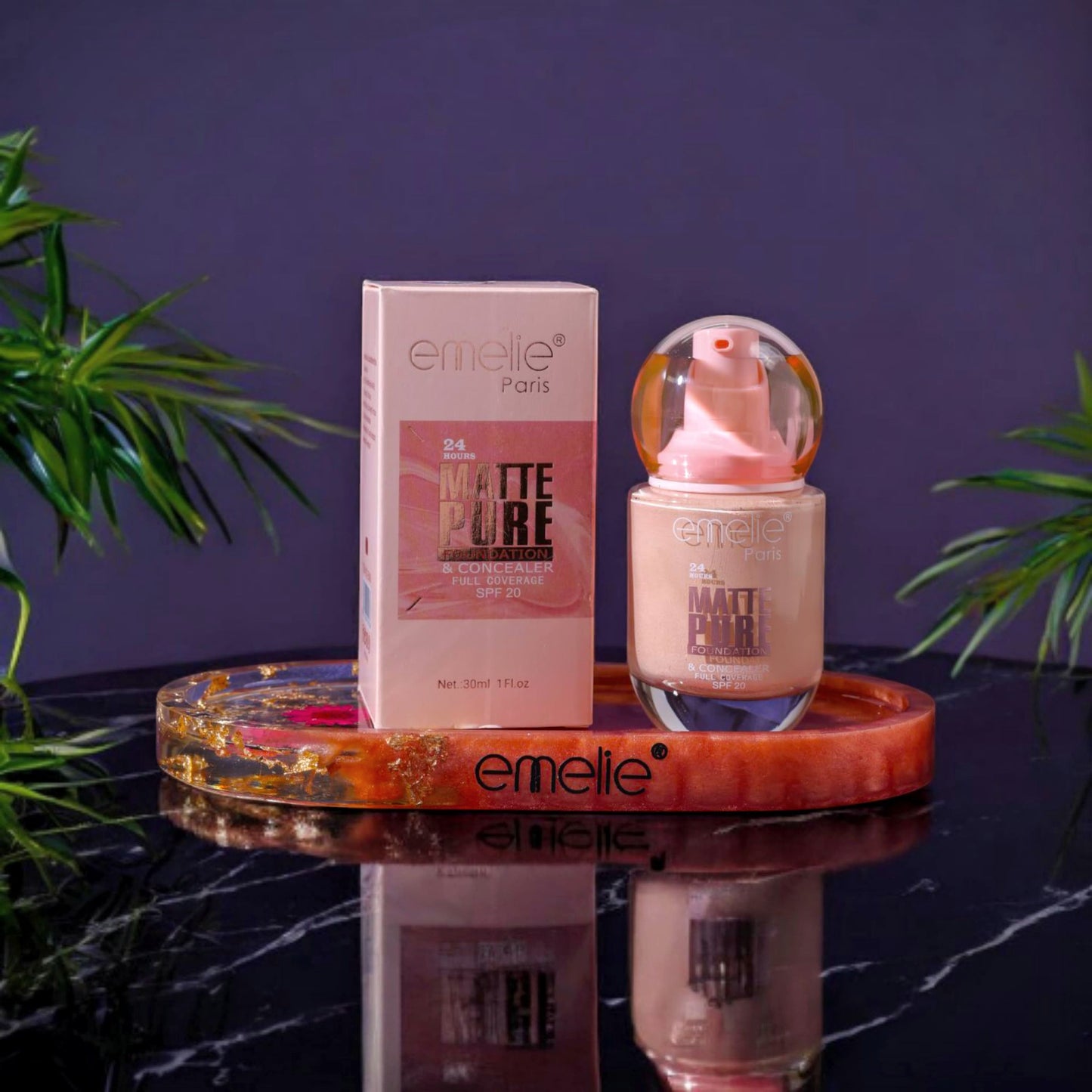 Emelie® 24HR Matte Pure Foundation & Concealer – Full Coverage, SPF 20 (30ml)