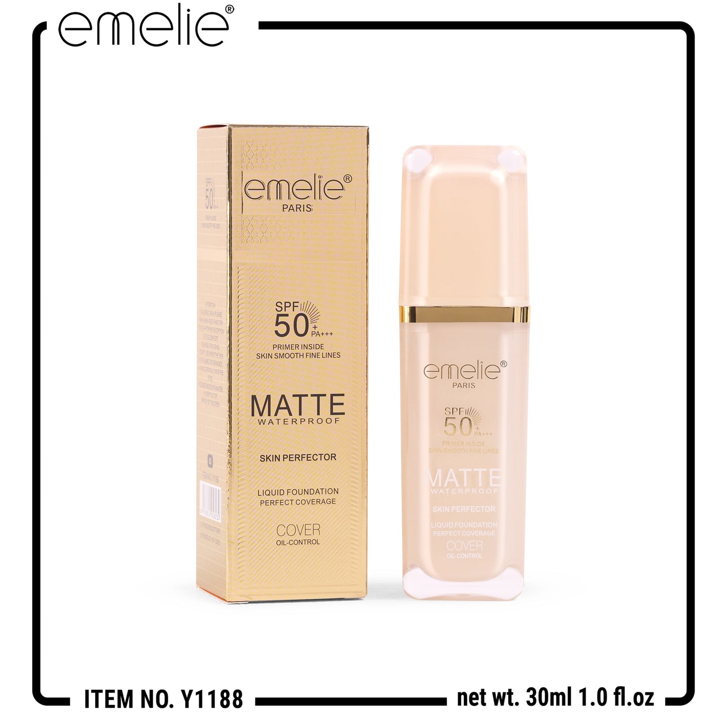 SPF 50+ Foundation with Primer - 2-in-1 Full Coverage, Matte, Waterproof, Long Wear