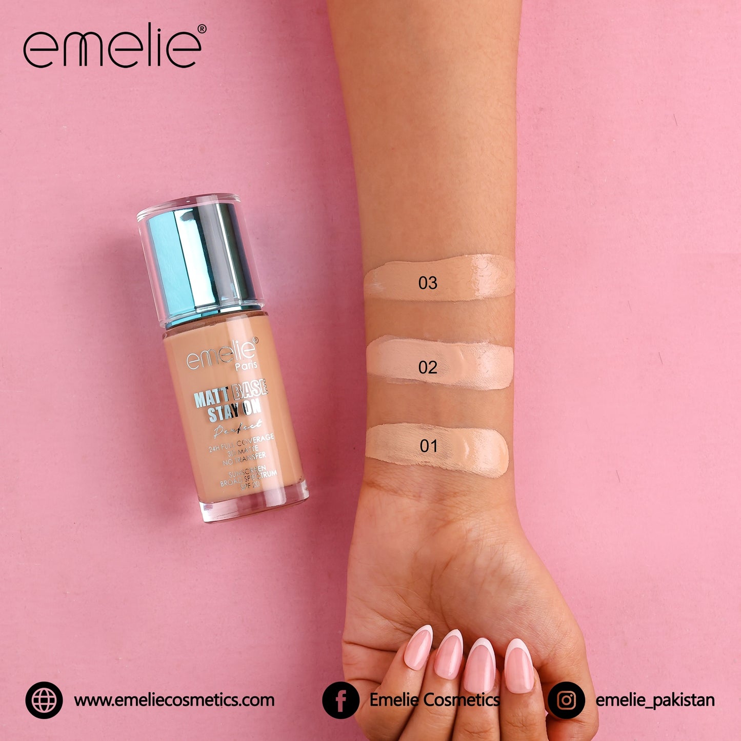 emelie® Paris Matt Base Stay On 24H Full Coverage Foundation SPF20