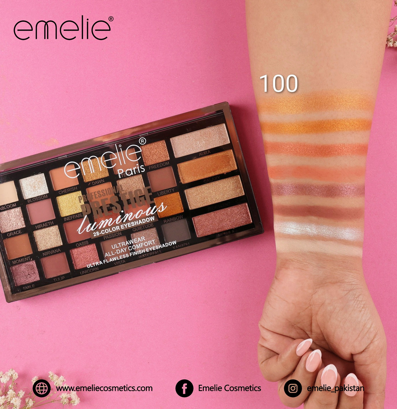 emelie® Paris Prestige Luminous 28-Color Eyeshadow Palette