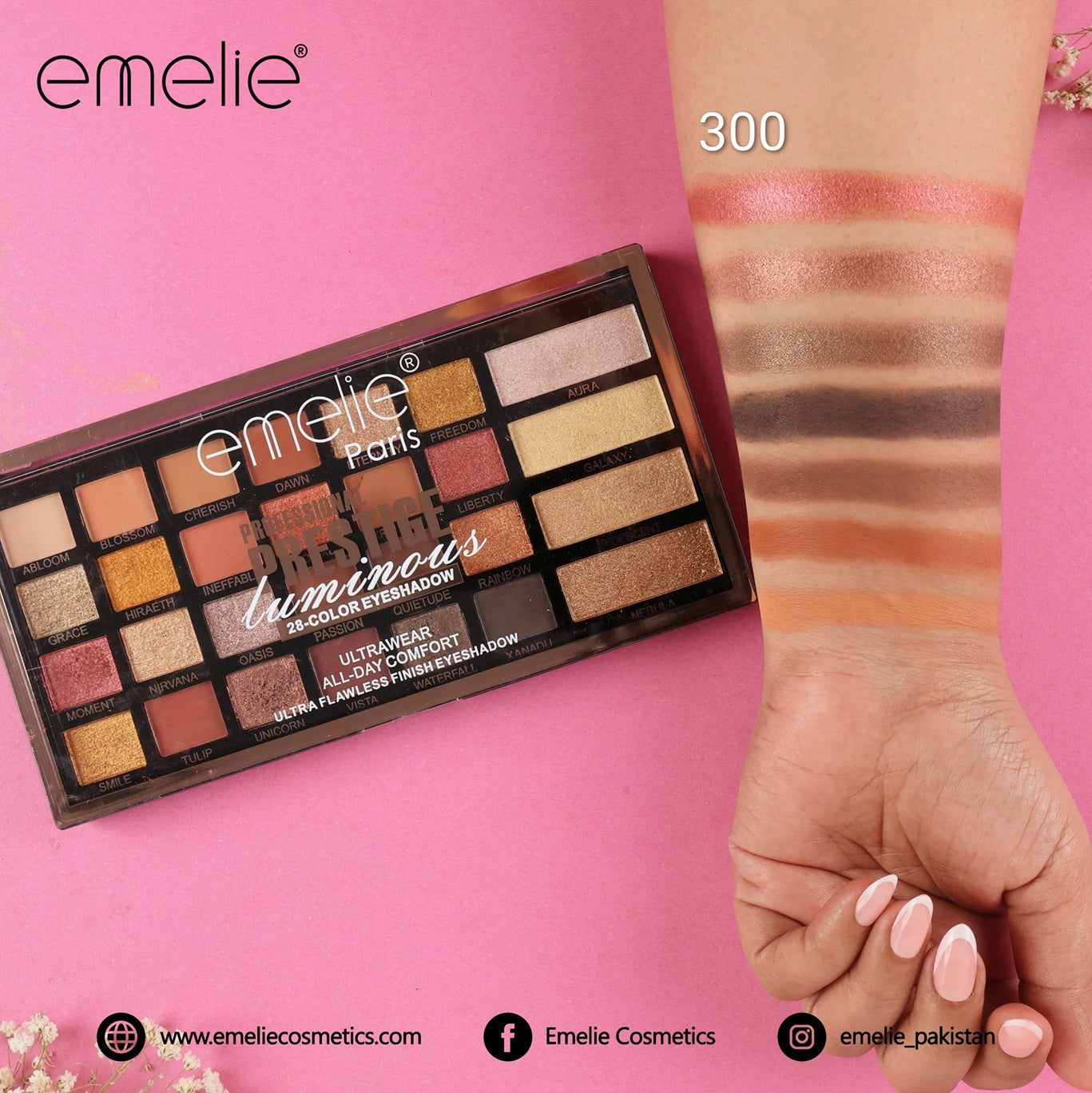 emelie® Paris Prestige Luminous 28-Color Eyeshadow Palette