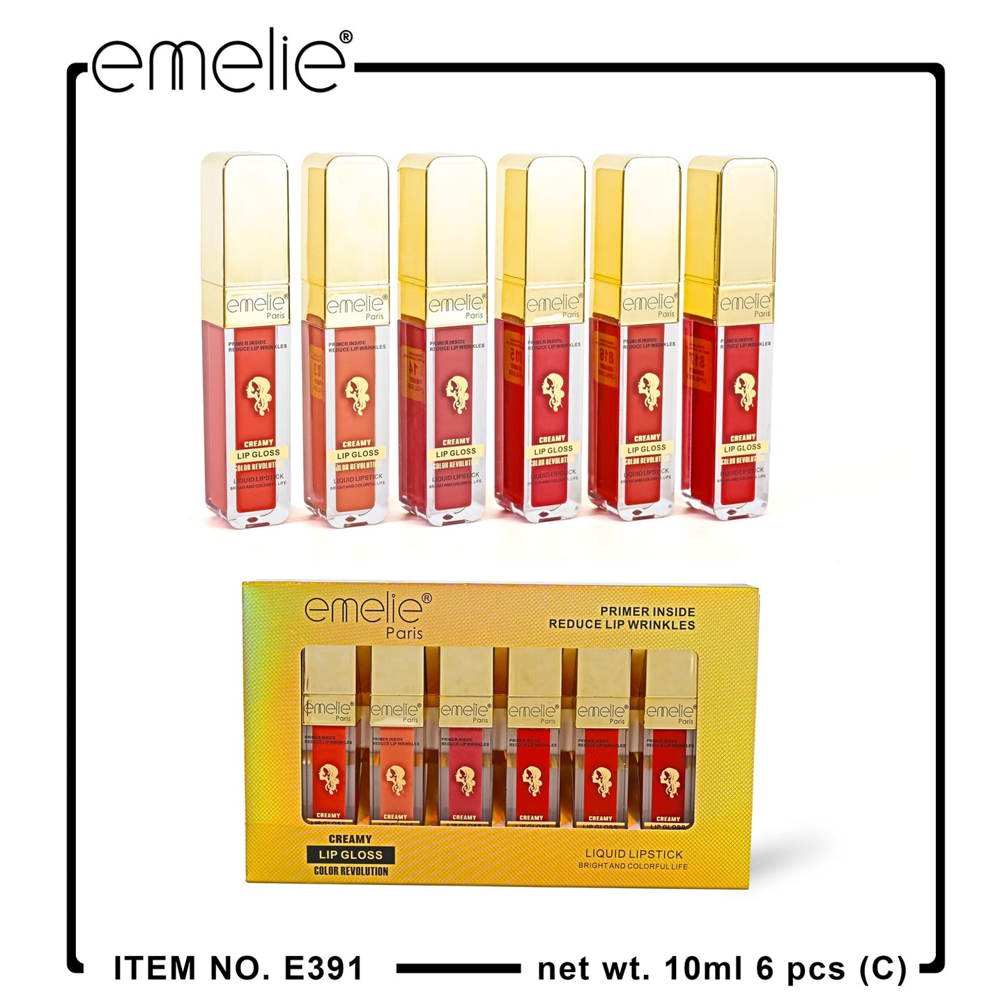 emelie® Paris Creamy Lip Gloss - Color Revolution Liquid Lipstick