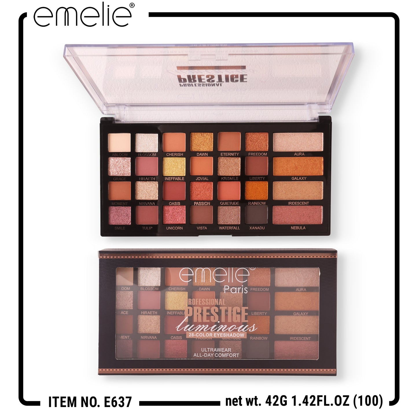 emelie® Paris Prestige Luminous 28-Color Eyeshadow Palette