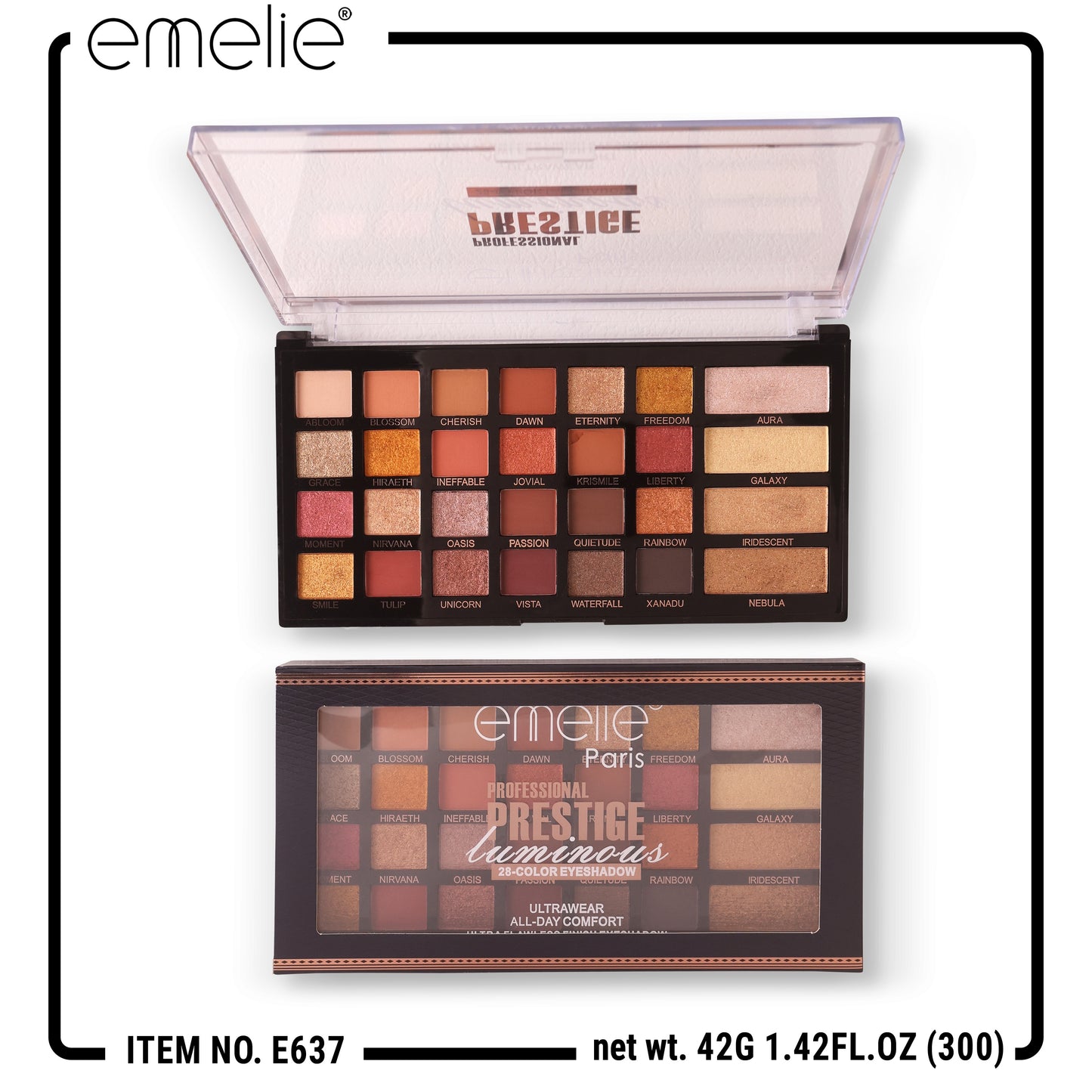 emelie® Paris Prestige Luminous 28-Color Eyeshadow Palette